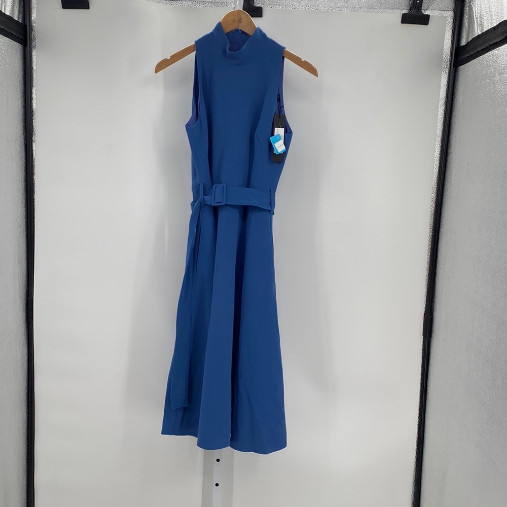 Black Halo Royal Blue Sleeveless Midi Dress with Belt